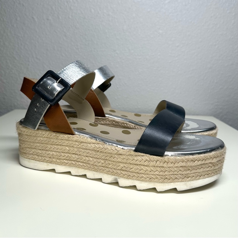 Boden Women's Lena Sandal Espadrille Platfrom Ankle Strap Silver Size 41/10